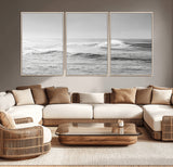 98634812-MGV-CV-36X24-Black and White Ocean Waves Wall Art – Minimalist Sea Canvas Print, Coastal Photography Decor for Living Room, Bedroom or Office