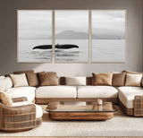 30524220-MGV-CV-36X24-Whale Tail Wall Art Canvas Print, Framed Black White Ocean Art Picture Print, Calm Marine Perfect Minimalist Coastal Decor Artwork