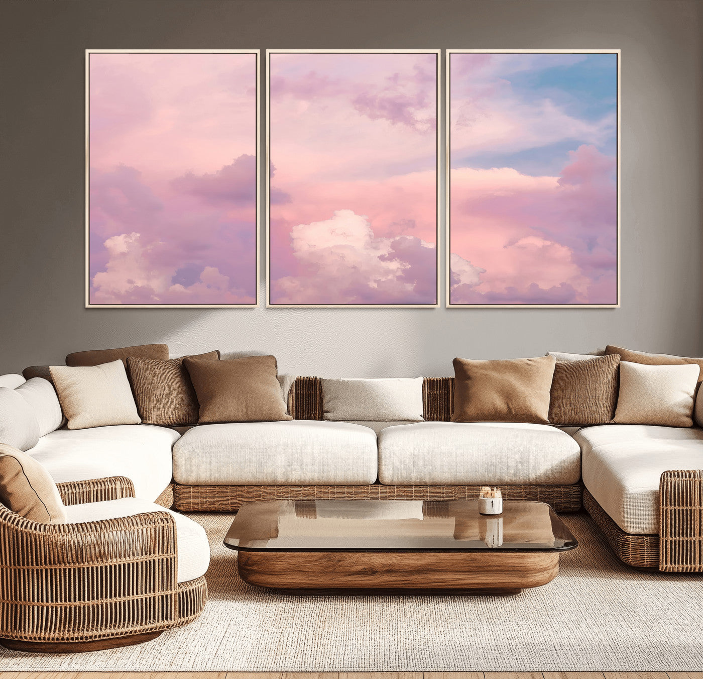 22874890-MGV-CV-36X24-Pastel Sky Wall Art Canvas Print, Framed Dreamy Cloudscape Art Picture Print, Sunset Glow Perfect Minimalist Serenity Decor