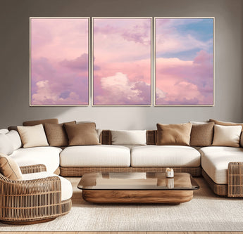 22874890-MGV-CV-36X24-Pastel Sky Wall Art Canvas Print, Framed Dreamy Cloudscape Art Picture Print, Sunset Glow Perfect Minimalist Serenity Decor