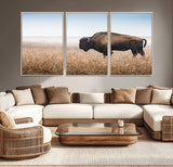 99620201-MGV-CV-36X24-Wild Bison Wall Art Canvas Print, Framed Bison in Prairie Art Picture Print, Rustic Western Perfect Rustic Western Decor Artwork