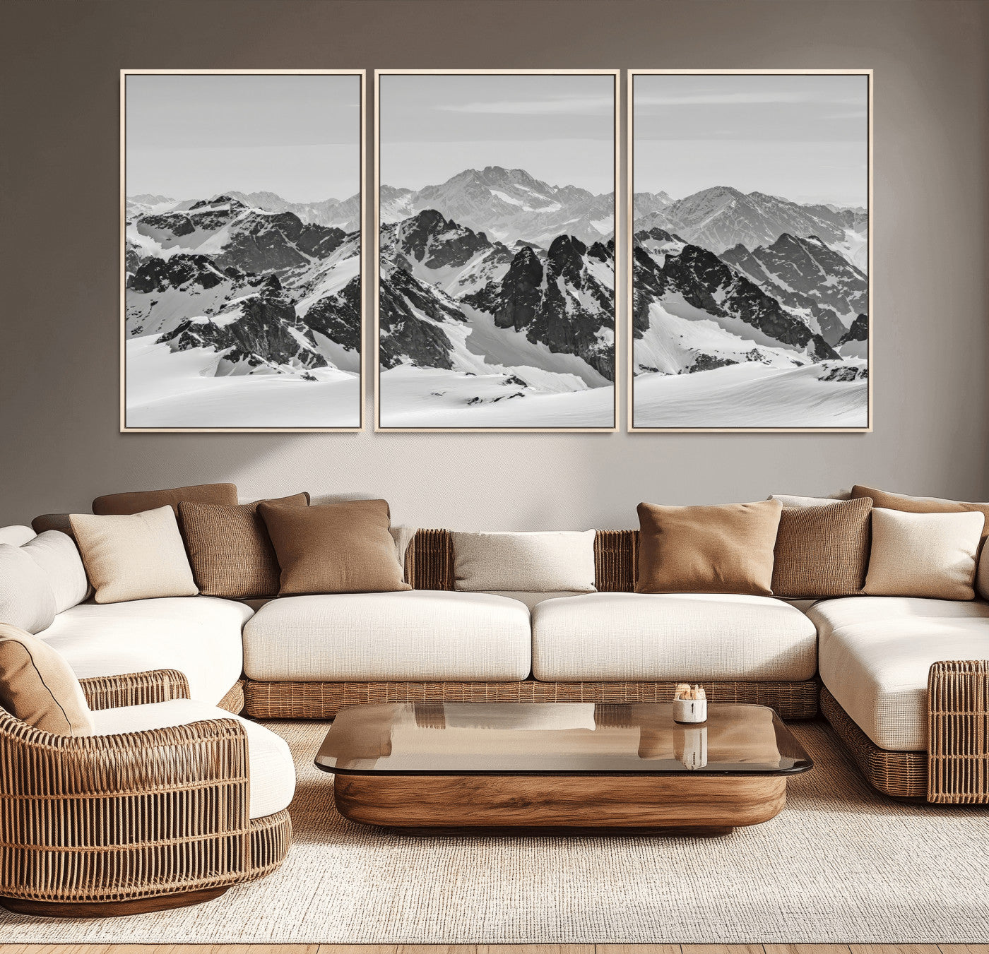 32399691-MGV-CV-36X24-Snowy Mountain Wall Art Canvas Print, Framed Mountain Peaks Art Picture Print, Alpine Mountains Perfect Minimalist Alpine Decor