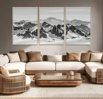 46884246-MGV-CV-36X24-Snowy Mountain Wall Art Canvas Print, Framed Mountain Peaks Art Picture Print, Alpine Mountains Perfect Minimalist Alpine Decor