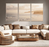 57669769-MGV-CV-36X24-Misty Coastal Wall Art Canvas Print, Framed Golden Sunset Art Picture Print, Serene Shoreline Perfect Tranquil Coastal Decor