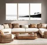40875891-MGV-FC-60X30-3P_Natural-SurferCliffs Wall Art Canvas Print, Framed Black White Beach Art Picture Print, Ocean Waves Perfect Minimalist Coastal Decor