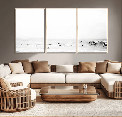 38441169-MGV-CV-36X24-Monochrome Swimming Wall Art Canvas Print, Framed Ocean Horizon Art Picture Print, Moody Coastal Perfect Minimalist Coastal Decor