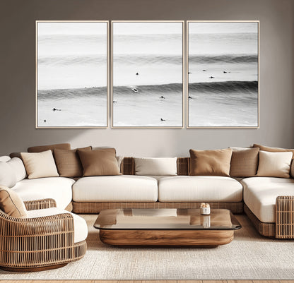 54291445-MGV-CV-36X24-Black White Ocean Wall Art Canvas Print, Framed Coastal Sport Art Picture Print, Ocean Culture Perfect Minimalist Coastal Decor