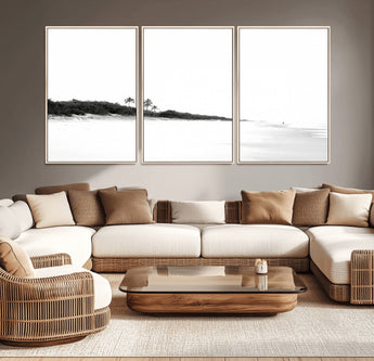 29611516-MGV-CV-36X24-Black White Beach Wall Art Canvas Print, Framed Palm Trees Art Picture Print, Monochrome Tropical Perfect Minimalist Coastal Decor