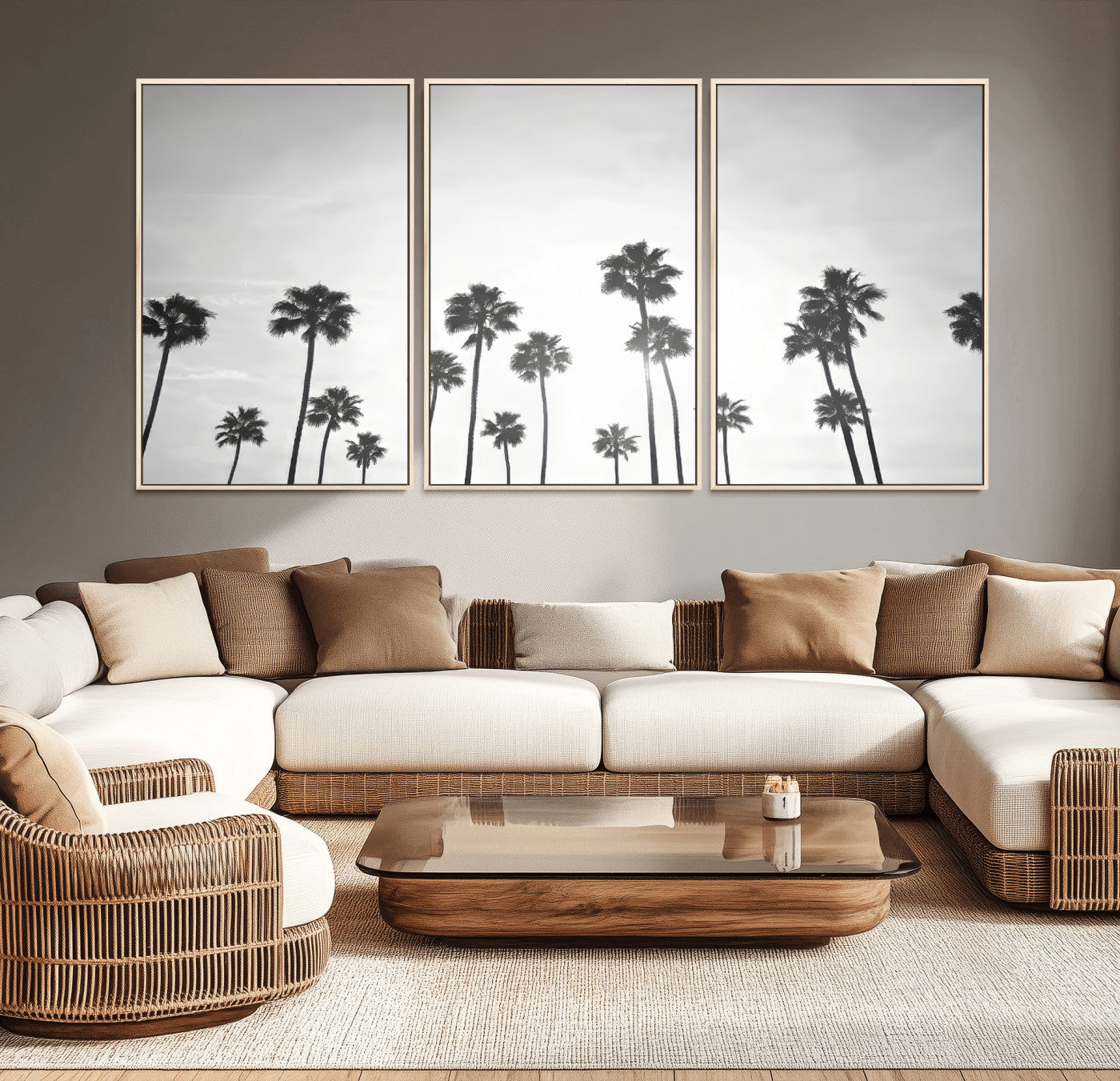 62298277-MGV-CV-36X24-Monochrome Palms Wall Art Canvas Print, Framed Minimalist Trees Art Picture Print, Silhouetted Palms Perfect Tropical Minimalist