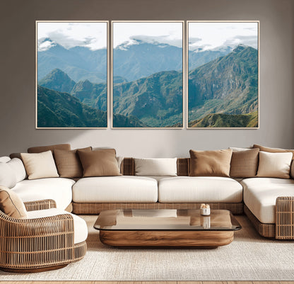 79393816-MGV-CV-36X24-Misty Mountain Wall Art Canvas Print, Framed Cloudy Andean Art Picture Print, Rugged Mountain Perfect Rustic Nature Decor Artwork