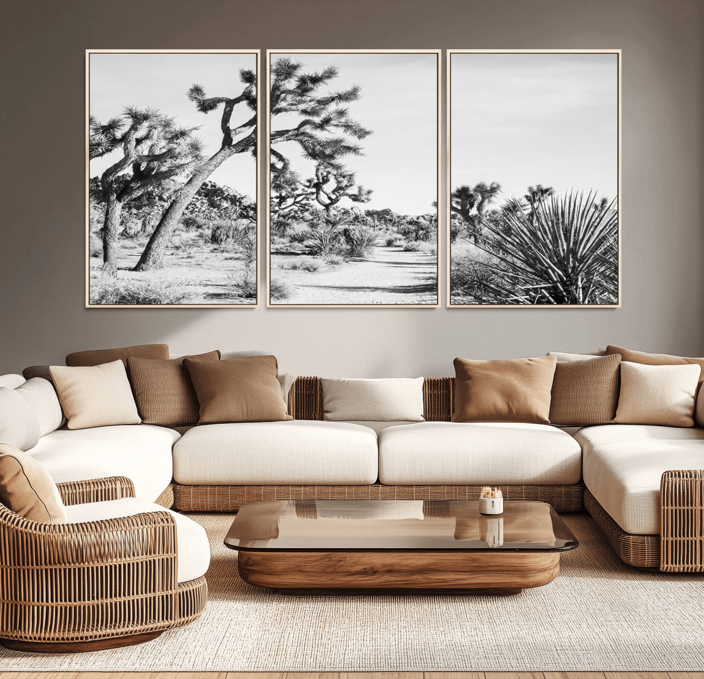 88164251-MGV-CV-36X24-Joshua Tree Wall Art Canvas Print, Framed Desert Path Art Picture Print, Monochrome Desert Perfect Minimalist Desert Decor Artwork