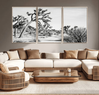 88164251-MGV-CV-36X24-Joshua Tree Wall Art Canvas Print, Framed Desert Path Art Picture Print, Monochrome Desert Perfect Minimalist Desert Decor Artwork