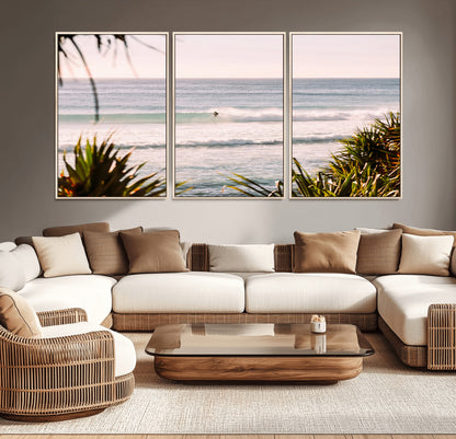 23287092-MGV-CV-36X24-Ocean Surfer Wall Art Canvas Print, Framed Coastal Surf Art Picture Print, Tropical Beach Perfect Tropical Coastal Decor Artwork