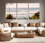 23287092-MGV-CV-36X24-Ocean Surfer Wall Art Canvas Print, Framed Coastal Surf Art Picture Print, Tropical Beach Perfect Tropical Coastal Decor Artwork