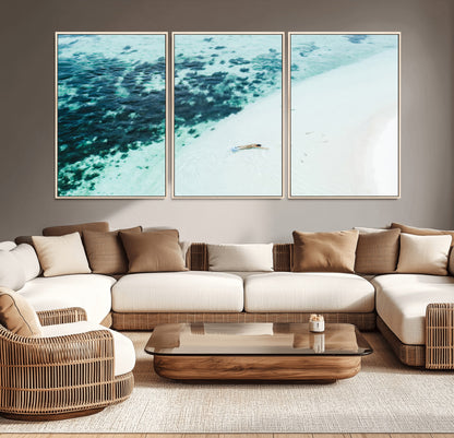 33764764-MGV-CV-36X24-Minimal Beach Wall Art Canvas Print, Framed Ocean Swimming Art Picture Print, Clear Ocean Perfect Minimal Coastal Decor Artwork