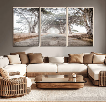 87090469-MGV-CV-36X24-Cypress Tunnel Wall Art Canvas Print, Framed Misty Road Art Picture Print, Foggy Trees Perfect Rustic Woodland Decor Artwork