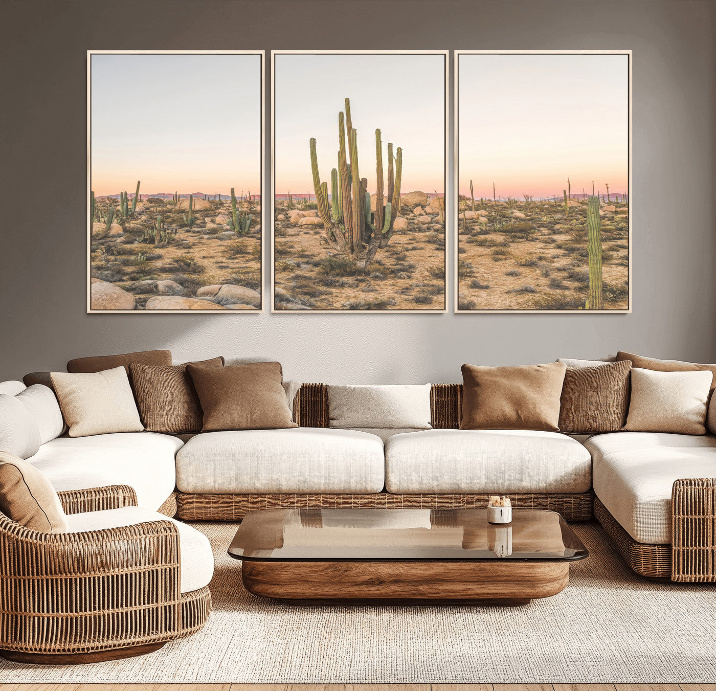 76234974-MGV-CV-36X24-Desert Cactus Wall Art Canvas Print, Framed Baja Desert Art Picture Print, Pastel Desert Perfect Southwestern Boho Decor Artwork