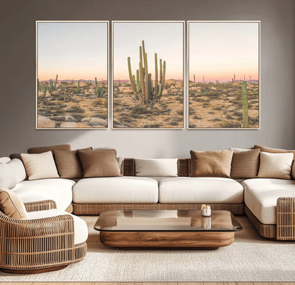 76234974-MGV-CV-36X24-Desert Cactus Wall Art Canvas Print, Framed Baja Desert Art Picture Print, Pastel Desert Perfect Southwestern Boho Decor Artwork
