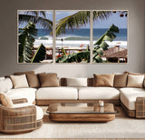 34722557-MGV-CV-36X24-Tropical Shoreline Wall Art Canvas Print, Framed Surfer Beach Art Picture Print, Coastal Surf Perfect Tropical Coastal Decor