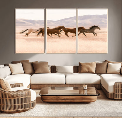83644685-MGV-CV-36X24-Wild Horse Art Wall Art Canvas Print, Framed Rustic Western Art Picture Print, Desert Horse Scene Perfect Rustic Western Decor