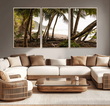 92093951-MGV-CV-36X24-Tropical Jungle Wall Art Canvas Print, Framed Palm Tree Forest Art Picture Print, Coastal Escape Perfect Jungle Retreat Decor