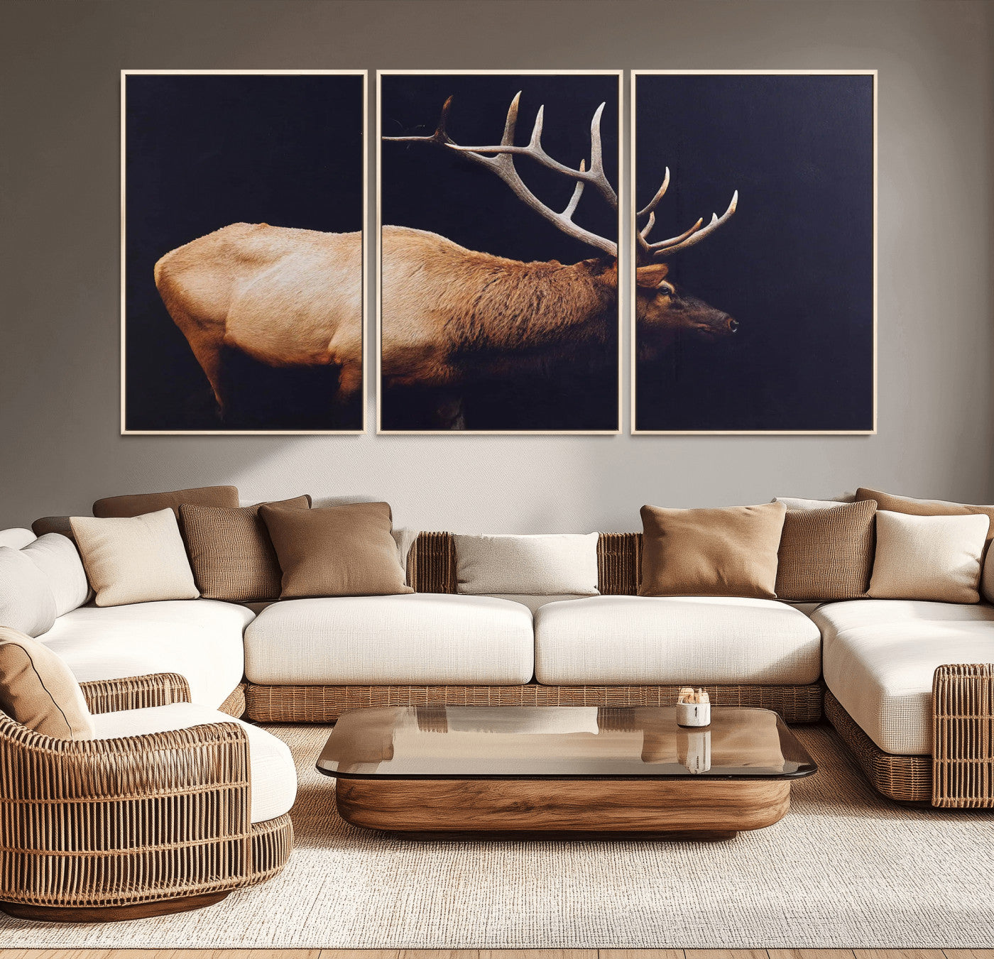 91871131-MGV-CV-36X24-Rustic Elk Art Wall Art Canvas Print, Framed Moody Wildlife Decor Art Picture Print, Western Animal Print Perfect Western Lodge