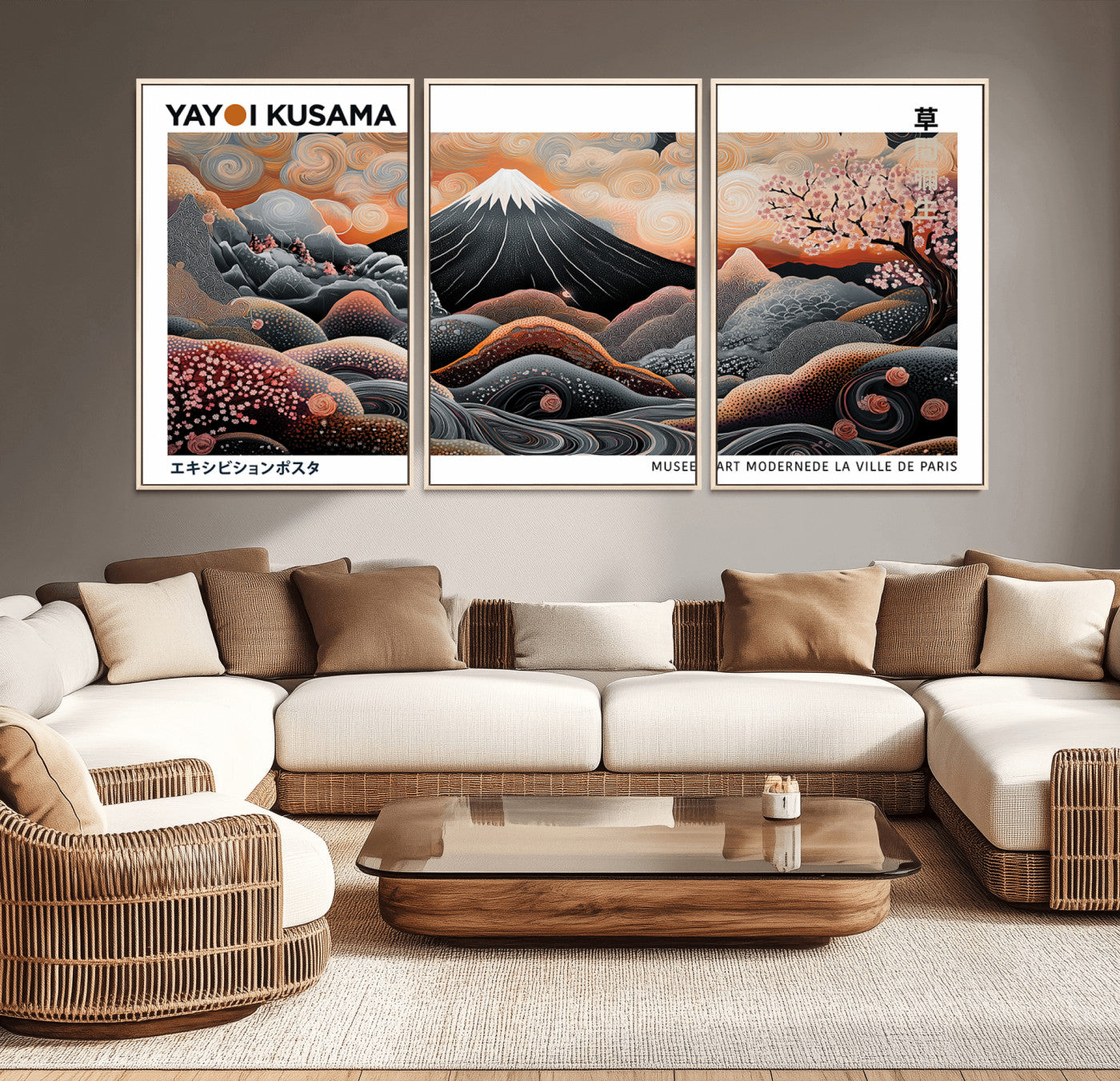 63125329-MGV-CV-36X24-Japanese Mt Fuji Wall Art – Surreal Ukiyo e Style Cherry Blossom Poster, Swirling Cloud Landscape Print, Modern Oriental Asian