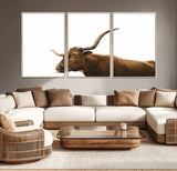 62566114-MGV-CV-36X24-Longhorn Cow Art Wall Art Canvas Print, Framed Rustic Animal Decor Art Picture Print, Texas Bull Photo Perfect Rustic Farmhouse