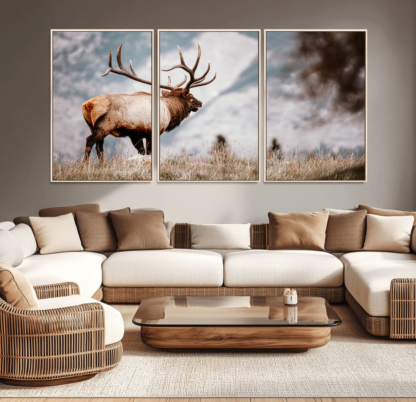 70489411-MGV-CV-36X24-Elk Photography Wall Art Canvas Print, Framed Mountain Wildlife Art Picture Print, Rustic Nature Decor Perfect Rustic Lodge Decor
