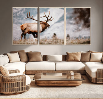 70489411-MGV-CV-36X24-Elk Photography Wall Art Canvas Print, Framed Mountain Wildlife Art Picture Print, Rustic Nature Decor Perfect Rustic Lodge Decor