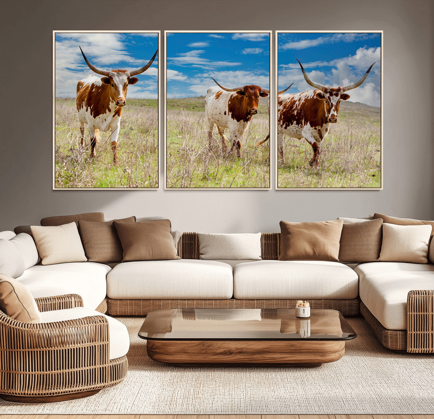 58099948-MGV-CV-36X24-Texas Longhorn Wall Art Canvas Print, Framed Western Decor Art Picture Print, Rustic Farmhouse Perfect Western Farmhouse Decor