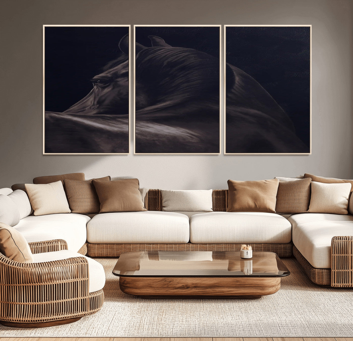 67026880-MGV-CV-36X24-Black Horse Portrait Wall Art Canvas Print, Framed Moody Horse Decor Art Picture Print, Equestrian Wall Style Perfect Masculine