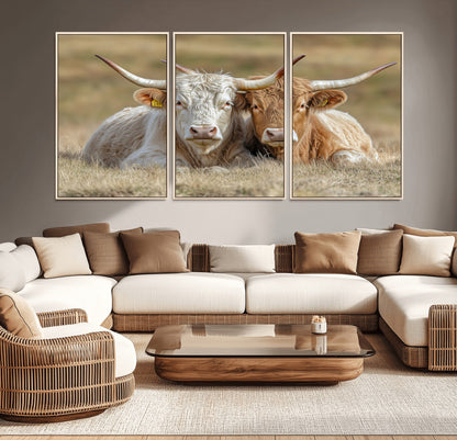 53388593-MGV-CV-36X24-Cow Photography Wall Art Canvas Print, Framed Rustic Animal Decor Art Picture Print, Texas Cow Pair Perfect Western Farmhouse