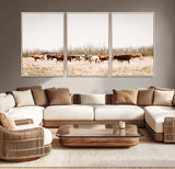 12454132-MGV-CV-36X24-Cow Herd Photography Wall Art Canvas Print, Framed Rustic Farmhouse Decor Art Picture Print, Western Ranch Style Perfect Rustic