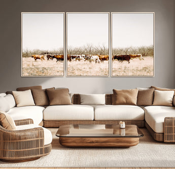 12454132-MGV-CV-36X24-Cow Herd Photography Wall Art Canvas Print, Framed Rustic Farmhouse Decor Art Picture Print, Western Ranch Style Perfect Rustic
