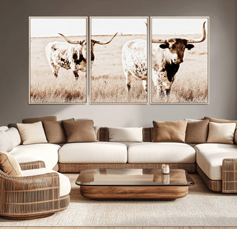 39672786-MGV-CV-36X24-Rustic Cow Scene Wall Art Canvas Print, Framed Farmhouse Style Cattle Art Picture Print, Prairie Animal Duo Perfect Rustic Western