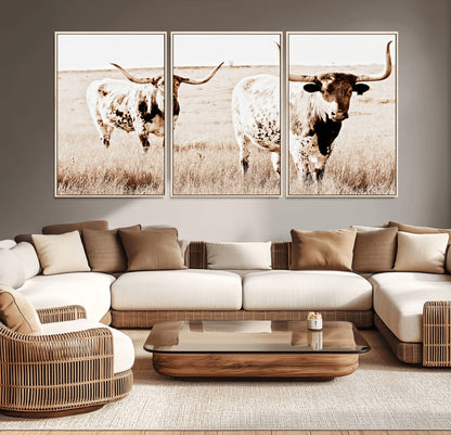 39672786-MGV-CV-36X24-Rustic Cow Scene Wall Art Canvas Print, Framed Farmhouse Style Cattle Art Picture Print, Prairie Animal Duo Perfect Rustic Western