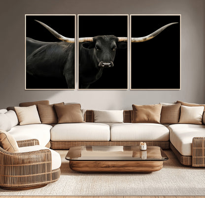 23572907-MGV-CV-36X24-Texas Longhorn Wall Art Canvas Print, Framed Rustic Western Decor Art Picture Print, Farmhouse Animal Perfect Modern Western