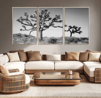 93692513-MGV-CV-36X24-Joshua Tree Wall Art Canvas Print, Framed Monochrome Desert Art Picture Print, Minimalist Nature Scene Perfect Southwestern