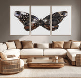 99831147-MGV-FC-60X30-3P_Natural-Spotted Butterfly Wall Art Canvas Print, Framed Neutral Insect Theme Art Picture Print, Earthy Wing Pattern Perfect Modern Rustic