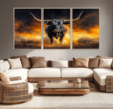 58293979-MGV-CV-36X24-Longhorn Canvas Wall Art Canvas Print, Framed Bold Bull Wall Art Art Picture Print, Western Animal Decor Perfect Western Dramatic