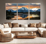 14130176-MGV-CV-36X24-Mountain Sunset Wall Art Canvas Print, Framed Alpine Wilderness Art Picture Print, Golden Hour Perfect Rustic Wilderness Decor
