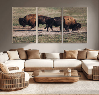 58141885-MGV-CV-36X24-Bison Photography Wall Art Canvas Print, Framed Western Wildlife Art Picture Print, Modern Ranch Perfect Western Rustic Decor