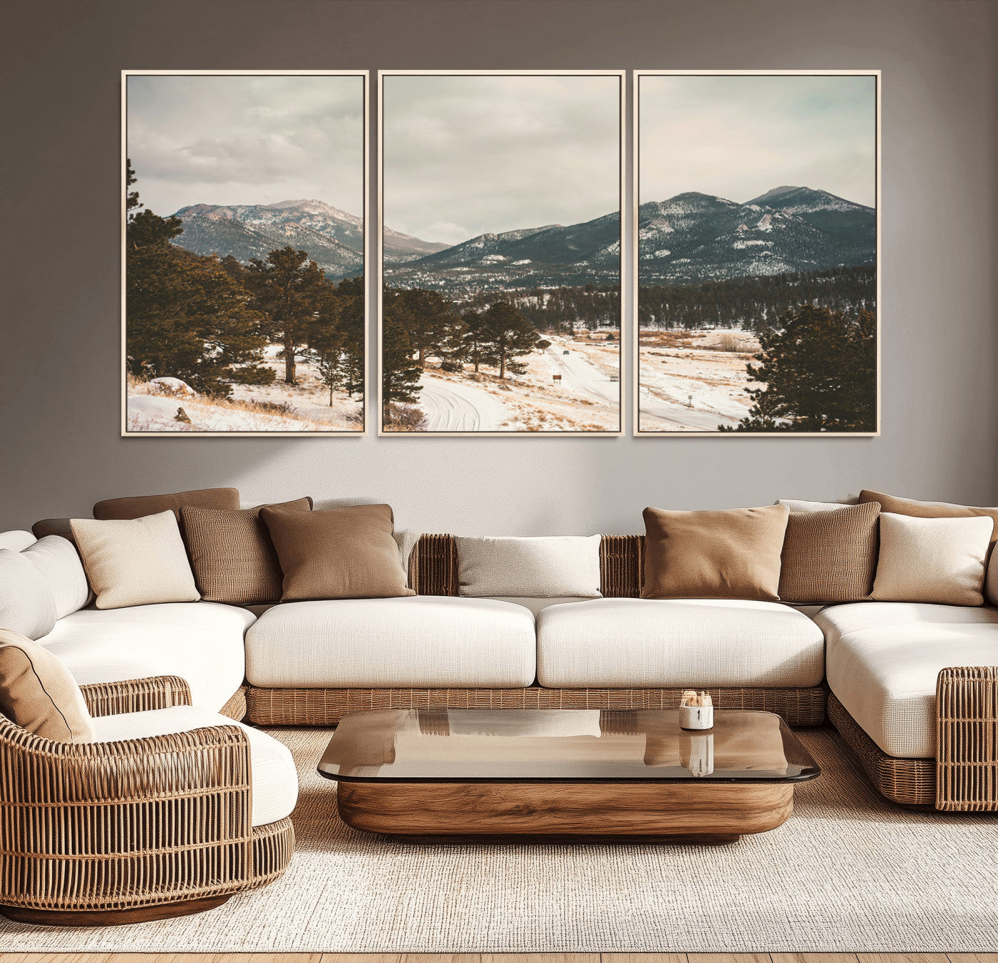 77311749-MGV-CV-36X24-Mountain Landscape Wall Art Canvas Print, Framed Snowy Peaks Art Picture Print, Alpine Aesthetic Perfect Rustic Winter Decor
