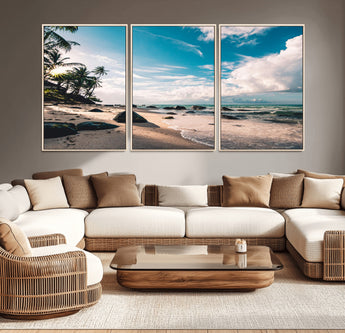 95301406-MGV-CV-36X24-Tropical Beach Wall Art Canvas Print, Framed Ocean Waves Art Picture Print, Relazxing Seascape Perfect Tropical Coastal Decor