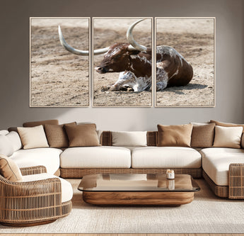 76549210-MGV-CV-36X24-Texas Longhorn Wall Art Canvas Print, Framed Country Living Art Picture Print, Farmhouse Aesthetic Perfect Western Rustic Decor