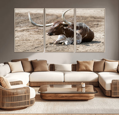 76549210-MGV-CV-36X24-Texas Longhorn Wall Art Canvas Print, Framed Country Living Art Picture Print, Farmhouse Aesthetic Perfect Western Rustic Decor