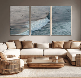 23077324-MGV-CV-36X24-Ocean Waves Wall Art Canvas Print, Framed Coastal Serenity Art Picture Print, Surf Aesthetic Perfect Modern Coastal Decor Artwork