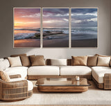 94208089-MGV-CV-36X24-Golden Hour Wall Art Canvas Print, Framed Tranquil Waves Art Picture Print, Beach Horizon Perfect Coastal Serenity Decor Artwork
