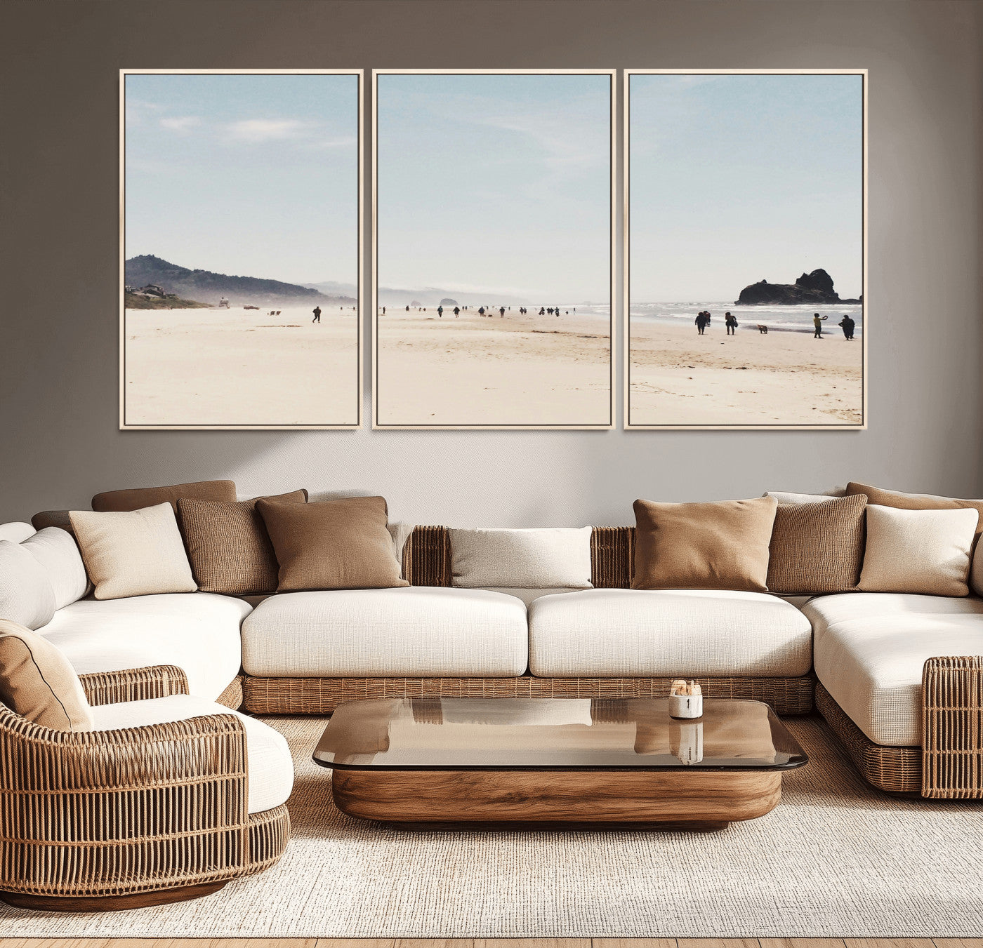 28307820-MGV-CV-36X24-Minimalist Beach Wall Art Canvas Print, Framed Coastal Serenity Art Picture Print, Soft Sand Perfect Modern Coastal Decor Artwork